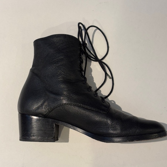 Christy Dawn Black Leather Lace-up Boots Deadstock Leather 9 - Picture 6 of 14